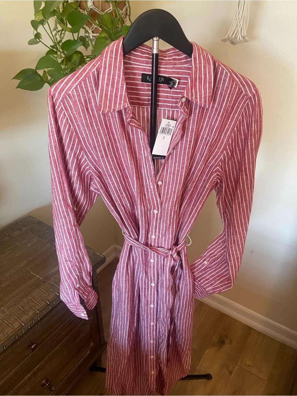 Ralph Lauren Red and White Striped Shirt Dress Linen - Picture 6 of 8